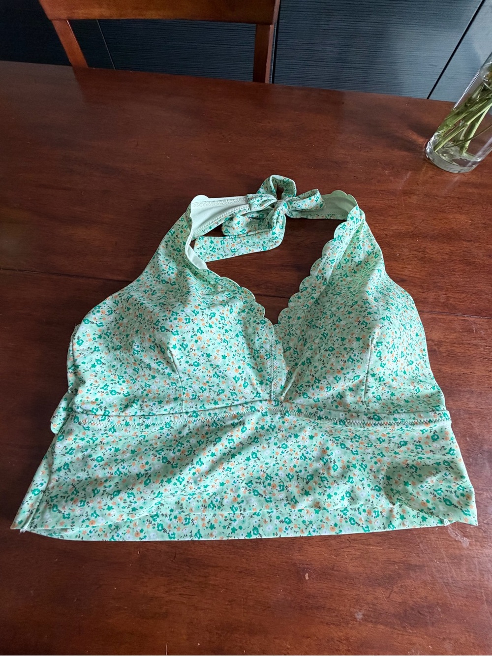 Lands' End Green Floral Halter Camisole